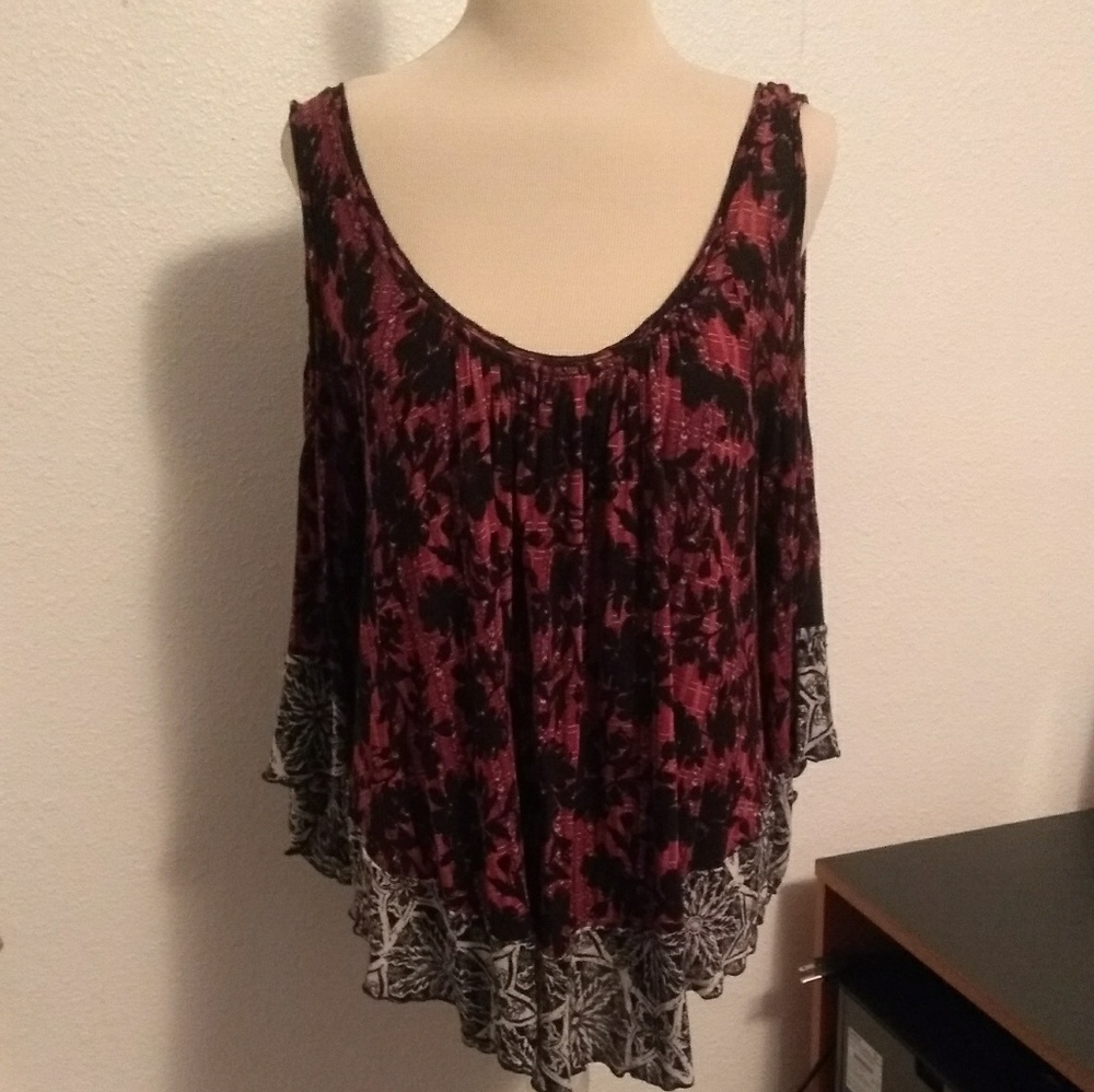 Free People Floral Soft Cold Shoulder Top.